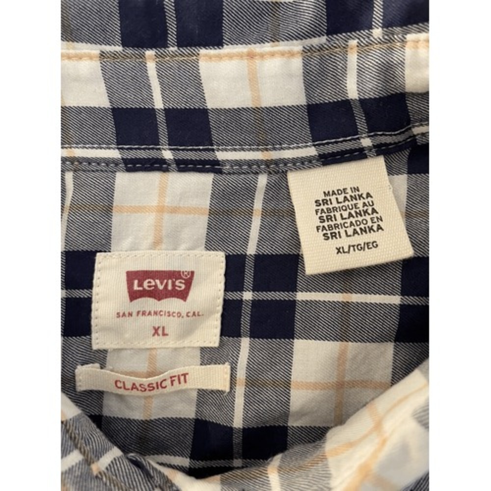 Levi's Classic Fit Women's Shirt Button-Up Size XL Plaid Dark Blue‎ White Gold
